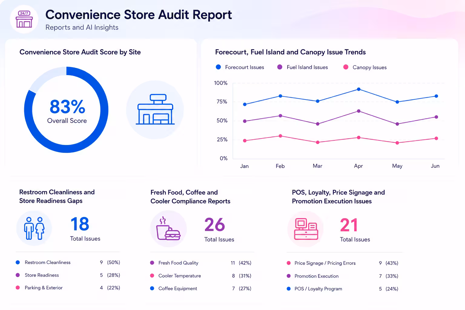 Taqtics convenience store and gas station audit reports dashboard