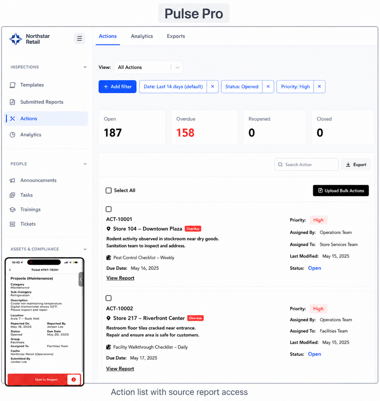 Pulse Pro corrective action interface